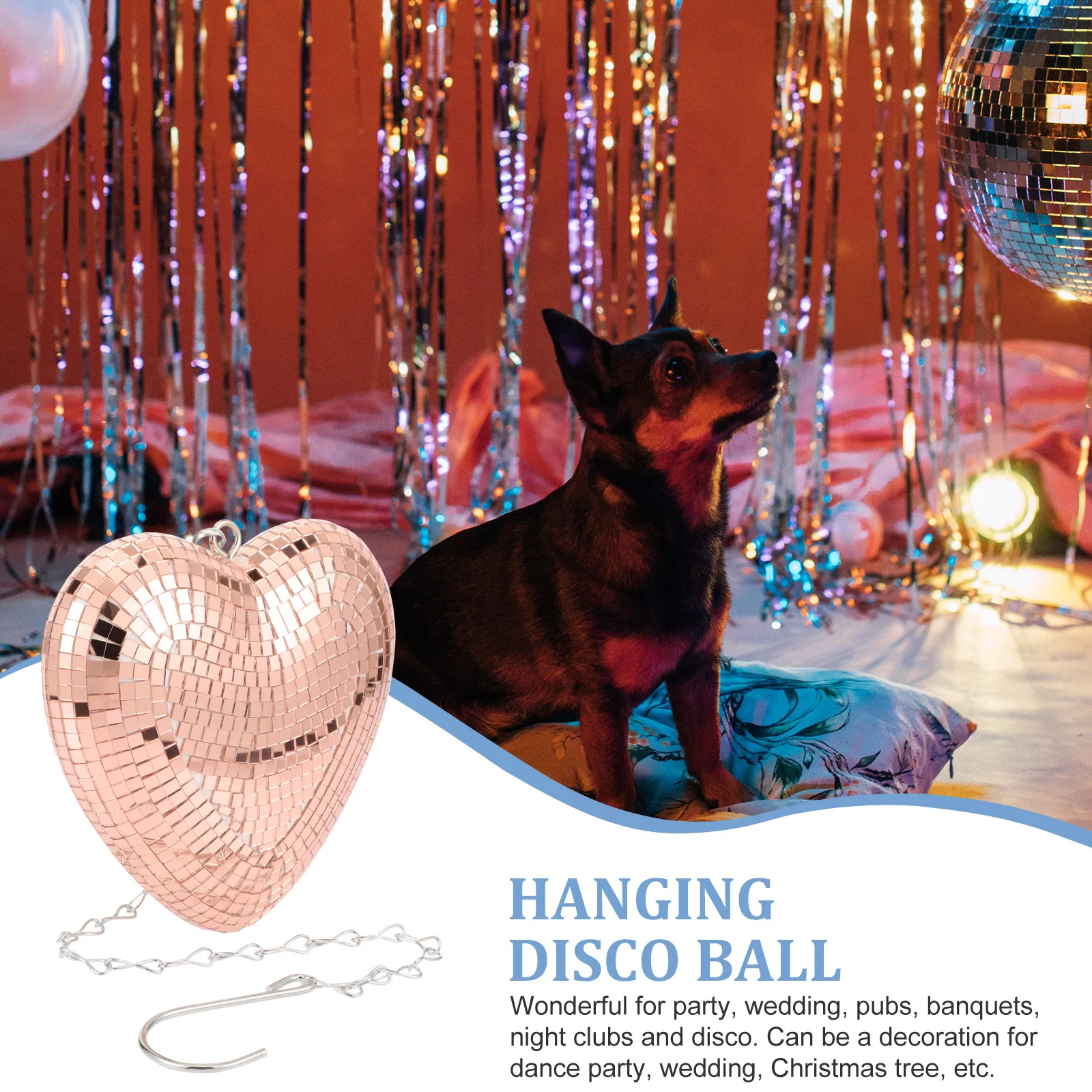 

Decorative Hanging Heart Disco Ball Mirror Surface Reflective Ball for Party Wedding Bar Decoration
