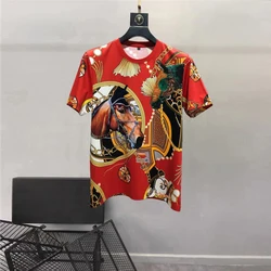 European and American men's wear summer 2022 new  Short sleeve round collar imperial animal hot diamond print  Fashion T-shirt