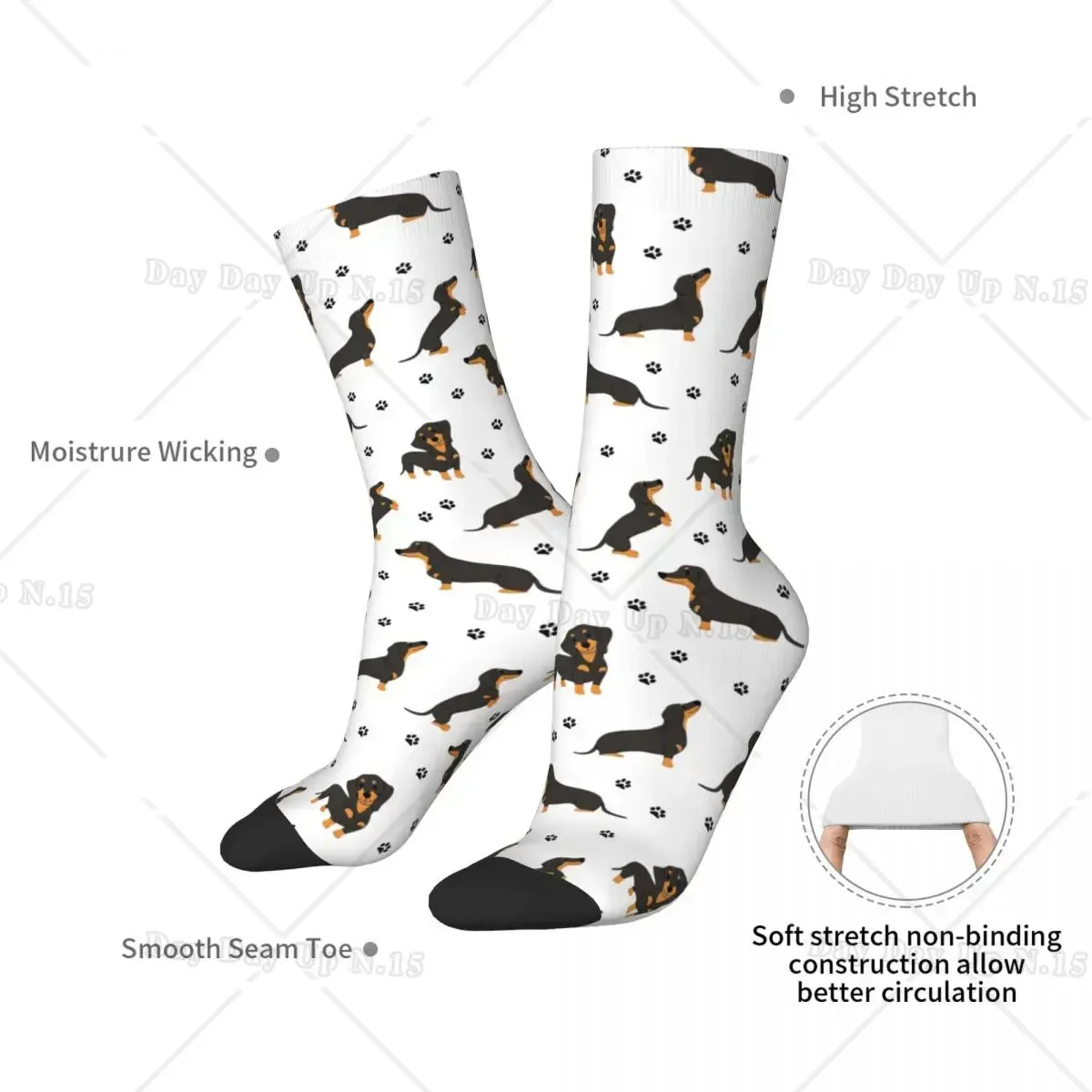 Dachshund Dog Pattern With Dog Paws Socks Harajuku Super Soft Stockings All Season Long Socks Accessories for Unisex Gifts