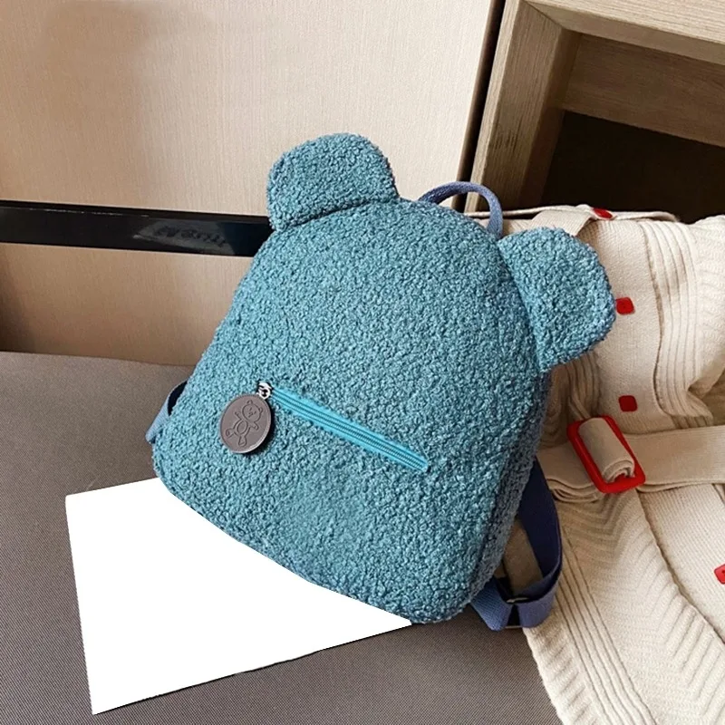 Petit sac à dos en laine d'agneau pour femme, sacs à dos ours mignon, sacs de livre scolaire pour adolescentes, document solide, mode d'hiver