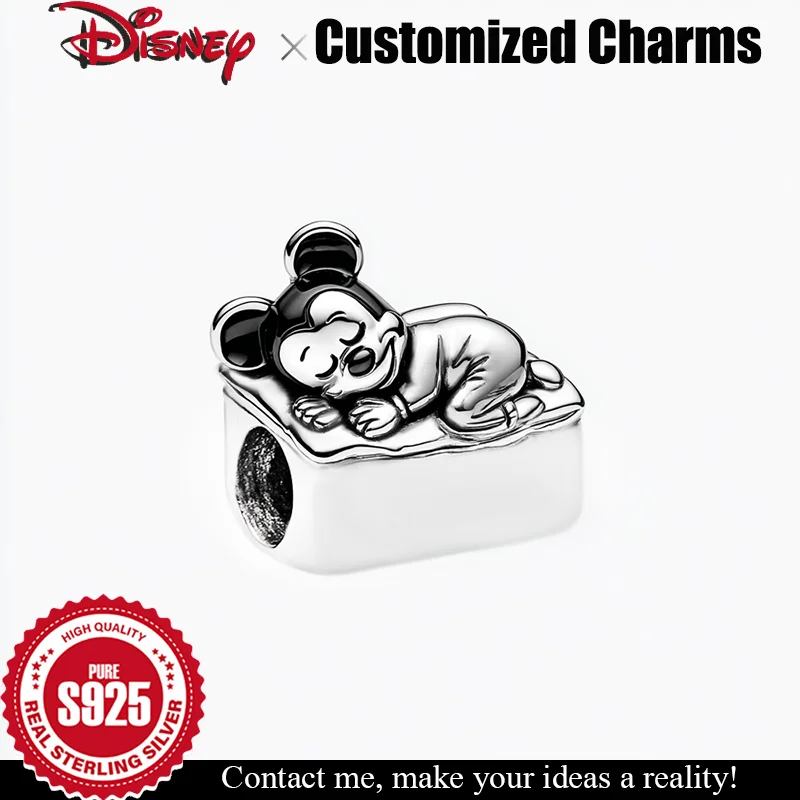 

Очарование из стерлингового серебра 925 пробы, настраиваемый кулон Disney с Микки Маусом, оригинальный DIY Спящий Микки, висячие подвески, ювелирные аксессуары