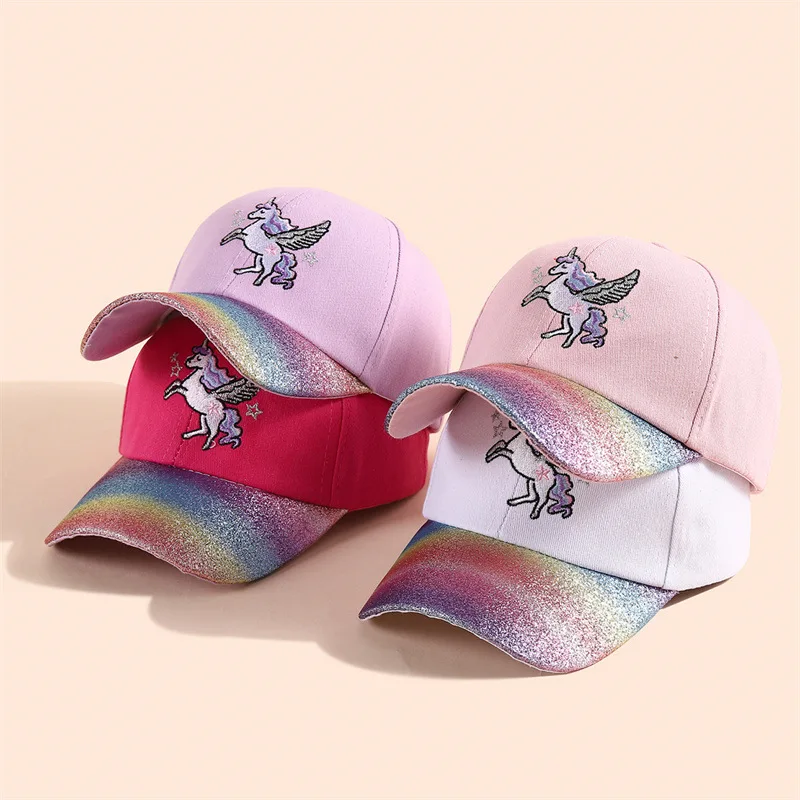 European Baby Baseball Cap for Boys Cartoon Unicorn Toddlers Peaked Hat for Girls Spring Summer Sun Hat for Kids Visor Bonnet