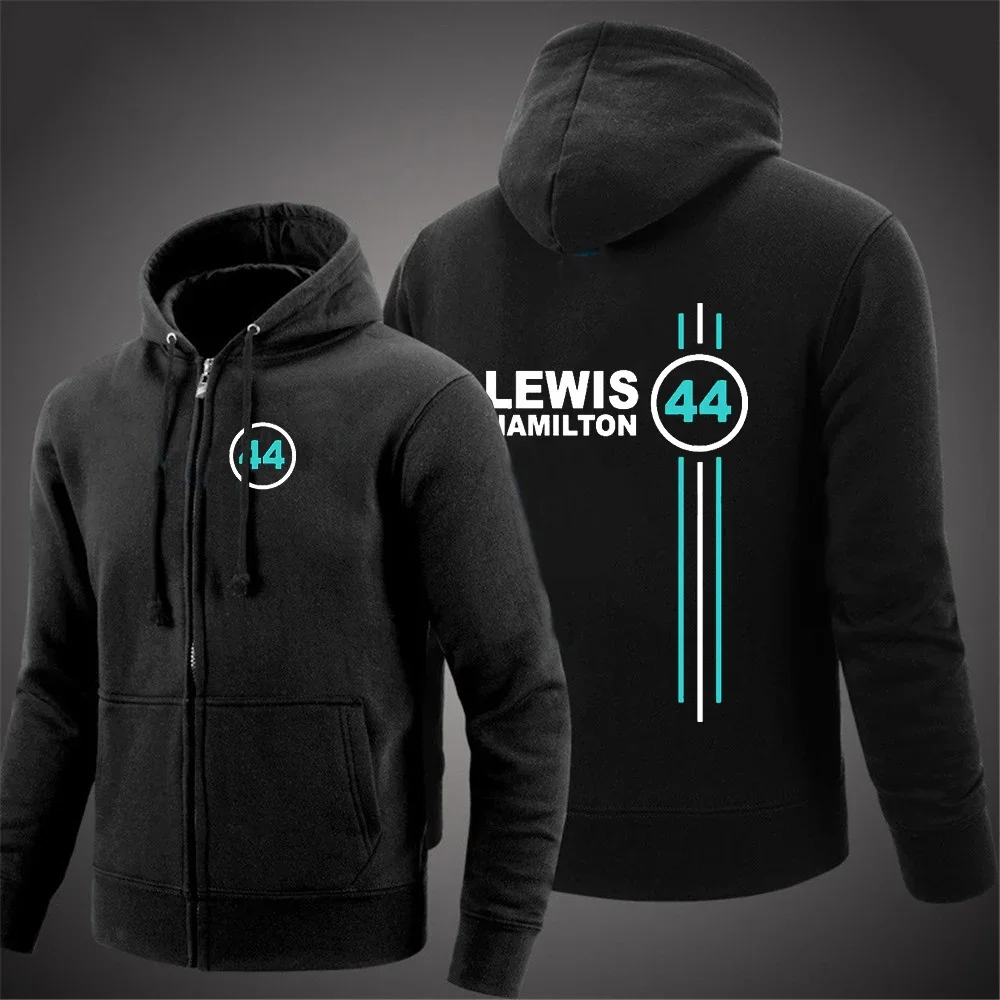 

F1 Driver Lewis Hamilton Digital 44 Mens Solid Color Hoodie Harajuku Style Sweatshirt Zip Up Pullovers Sweater Jacket Tops