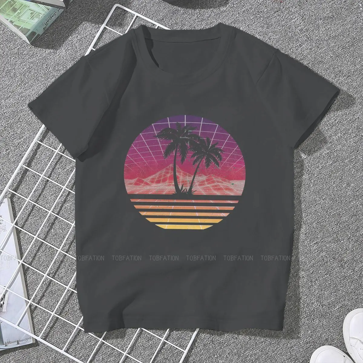 Sun 100% algodão tshirts retro moderno 80s corrida pôr do sol palmeira silhueta original da mulher t camisa 4xl topos