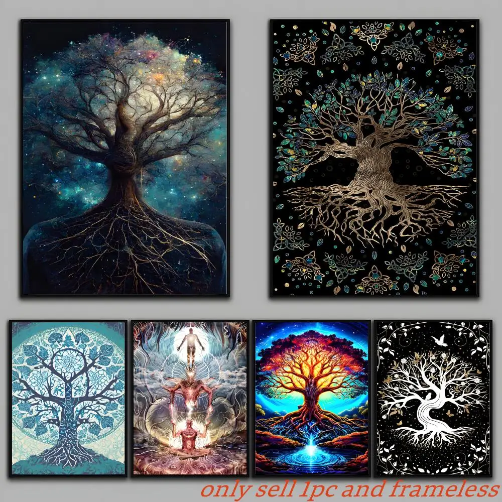 Affiche artistique de style peinture à l'huile classique, arbre du monde, avec impressions, décoration pour la maison, la chambre à coucher, le salon, cadeau