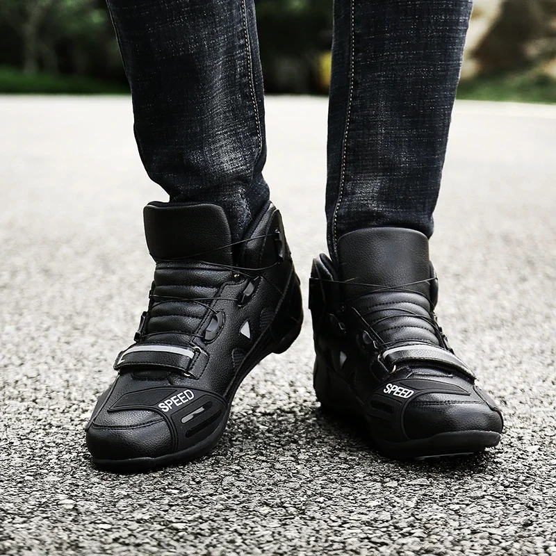 

Men's Motorcycle Ankle Boots Leather Motorcyclist Boots Motocross Racing Shoes Women Breathable Mesh Biker Boots Anti-slip Shoes