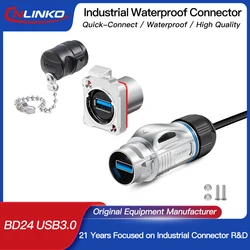 CNLINKO M24 Waterproof USB3.0 Connector Metal USB Charging Data Fast Transimission Connector for Desktop Computer with 1m Cable