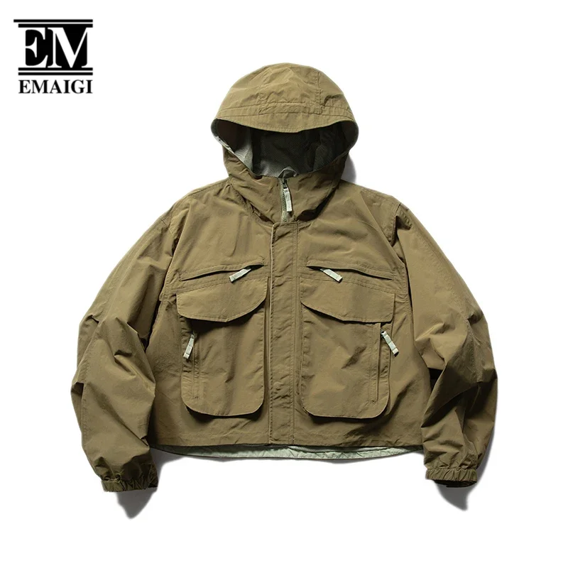 

Wearable on Both Sides American Streetwear Fashion Multi-pocket Cargo Jacket Men Vintage Tool Coat Cityboy Girl Outdoor Jackets