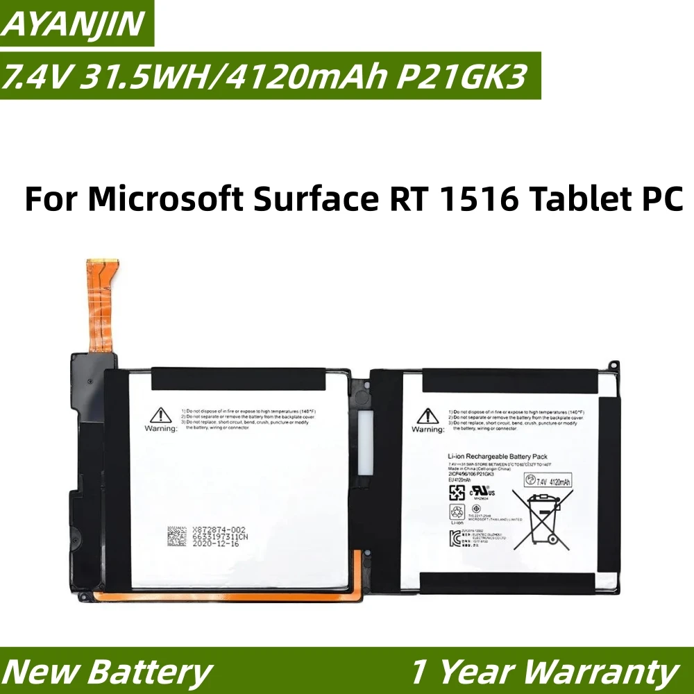 P21GK3 Laptop Battery For Microsoft Surface RT 1516 Tablet PC 21CP4/106/96 7.4V 4120mAh 31.5WH