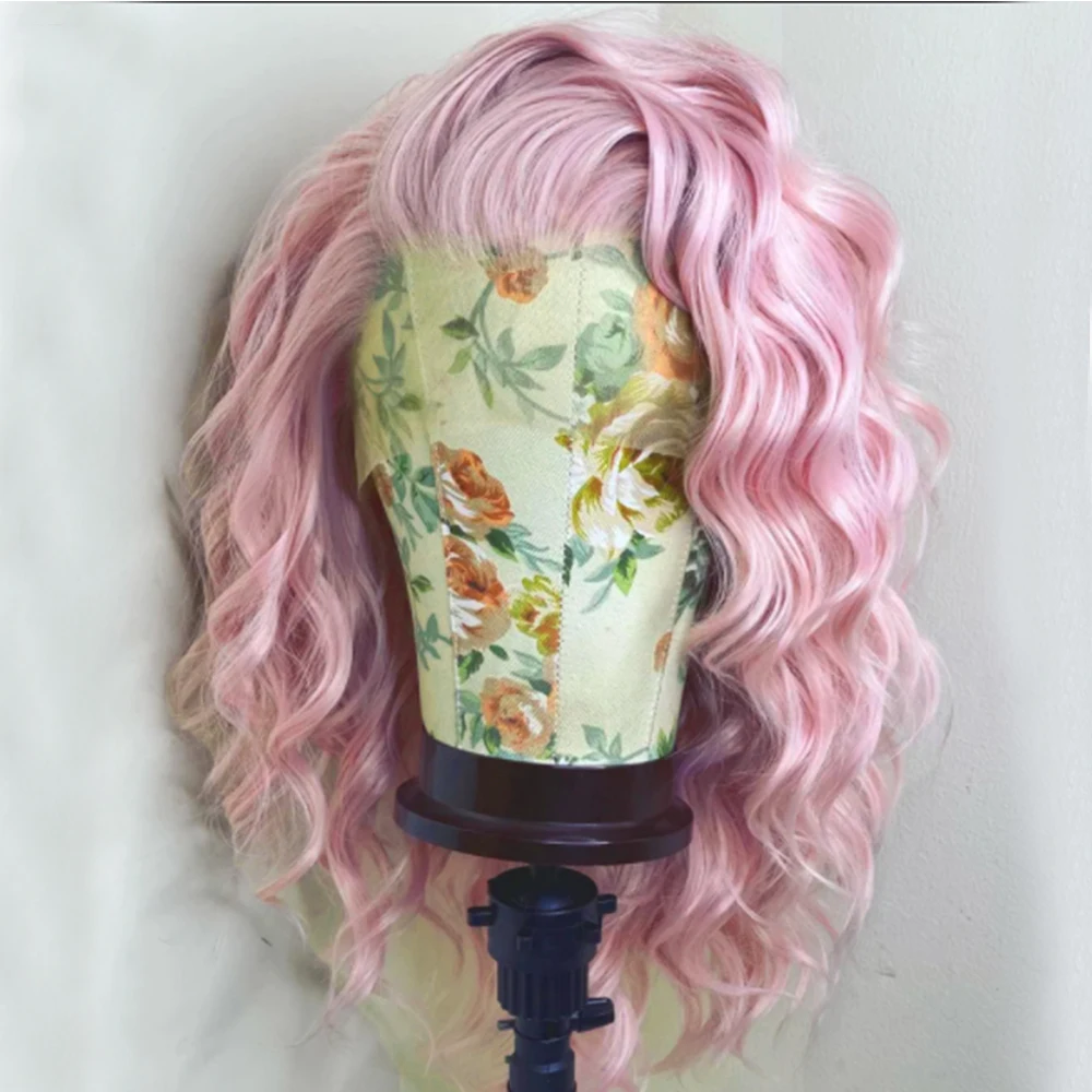 

Pink Wig Short Synthetic Lace Front Wig Heat Resistant Fiber Hair Deep Wave Wigs Natural For White Women Cosplay Side Part