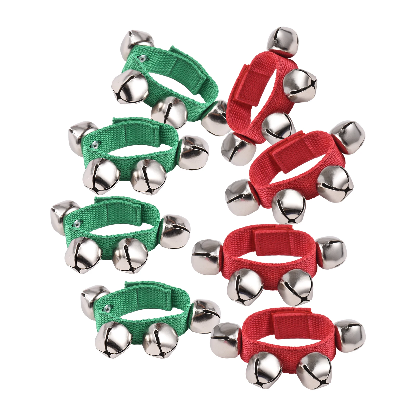 

8pcs Jingle Bells Wrist Bells Musical Instrument, 4 Red 4 Green or 4 Pink 4 Blue, 20x2.5cm, Oxford Cloth Metal, Christmas