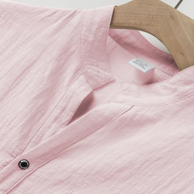 Herren-Henley-Shirt mit Stehkragen, Kurzarm, Baumwoll-Leinen-Mischung, Brusttasche, Atmungsaktiv, Sommer, Alltag, Reise, Strand, Freizeit-Oberteil – Detail 11