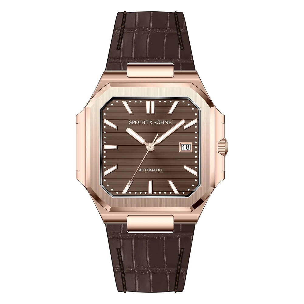 2025 Specht & Söhne 41 MM Vierkant Kubiek 5711 Herenhorloge Mechanische Horloges Roségoud Roestvrij staal Saffierkristal Waterdicht