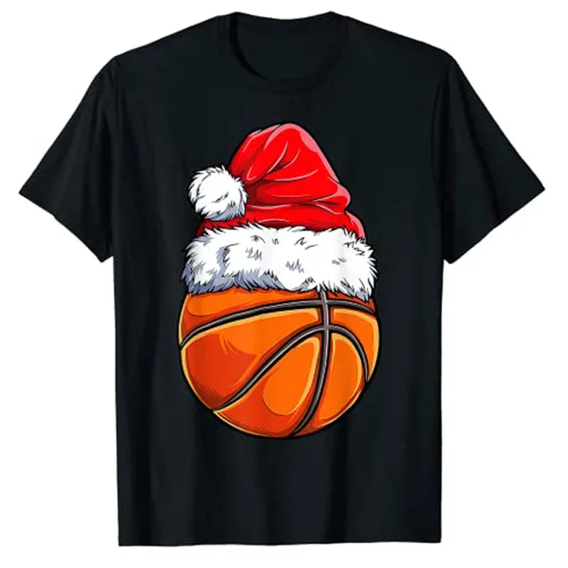 Christmas Basketball Ball Santa Hat Xmas Gifts Boys Men T-Shirt Novelty Gift Basketball Lover Sports Aesthetic Tops Graphic Tee