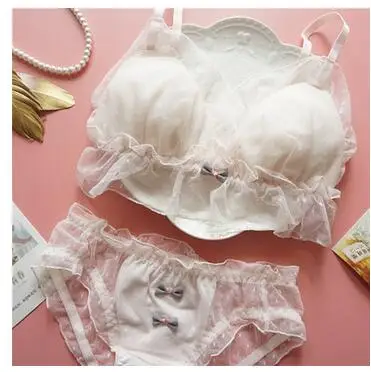 Japanese cute polka dot lace girl underwear thin small chest no steel ring sexy bra set wirefree intimates kawaii lolita