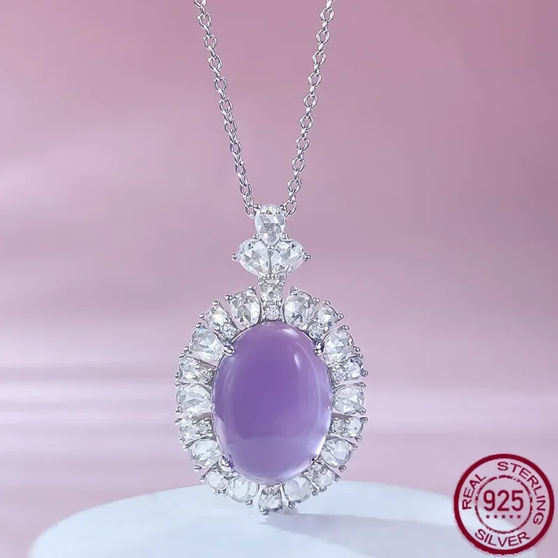 

New S925 Silver Inlaid Natural Foam Jade High Ice 12 * 16 Violet Jade Marrow Pendant gift Jewelry