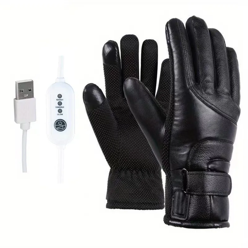 USB Heated Gloves Waterproof Winter Electric Warming Gloves PU Hand Warmers Soft Winter Outdoor Warm Gloves for Off Road Skiing