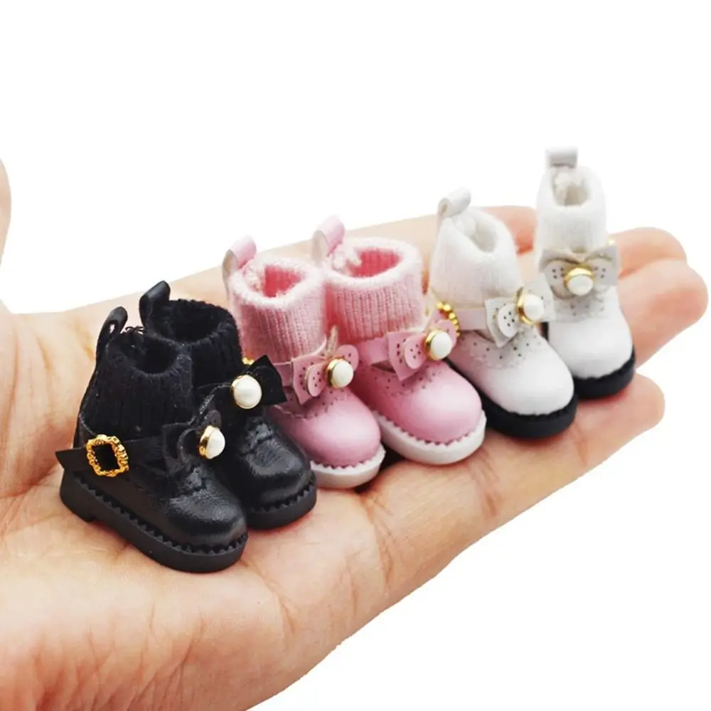 

1 Pair Bow Tie Obitsu 11 Doll Boots Mini Golden Buttons 1/12 Bjd Doll Leather Shoes GSC Ymy 1/12 Bjd Doll Boots Children