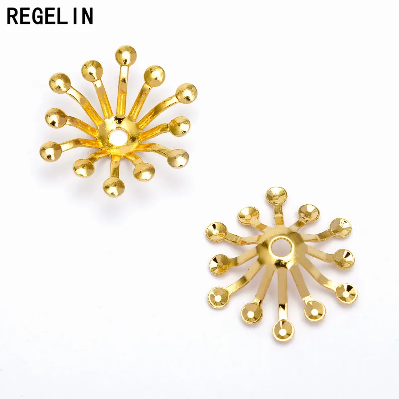 REGELIN Filigree Flowers Bead Cap Wraps Connectors Charms 100pcs/lot 13MM For Jewelry accessories Findings 4 Colors