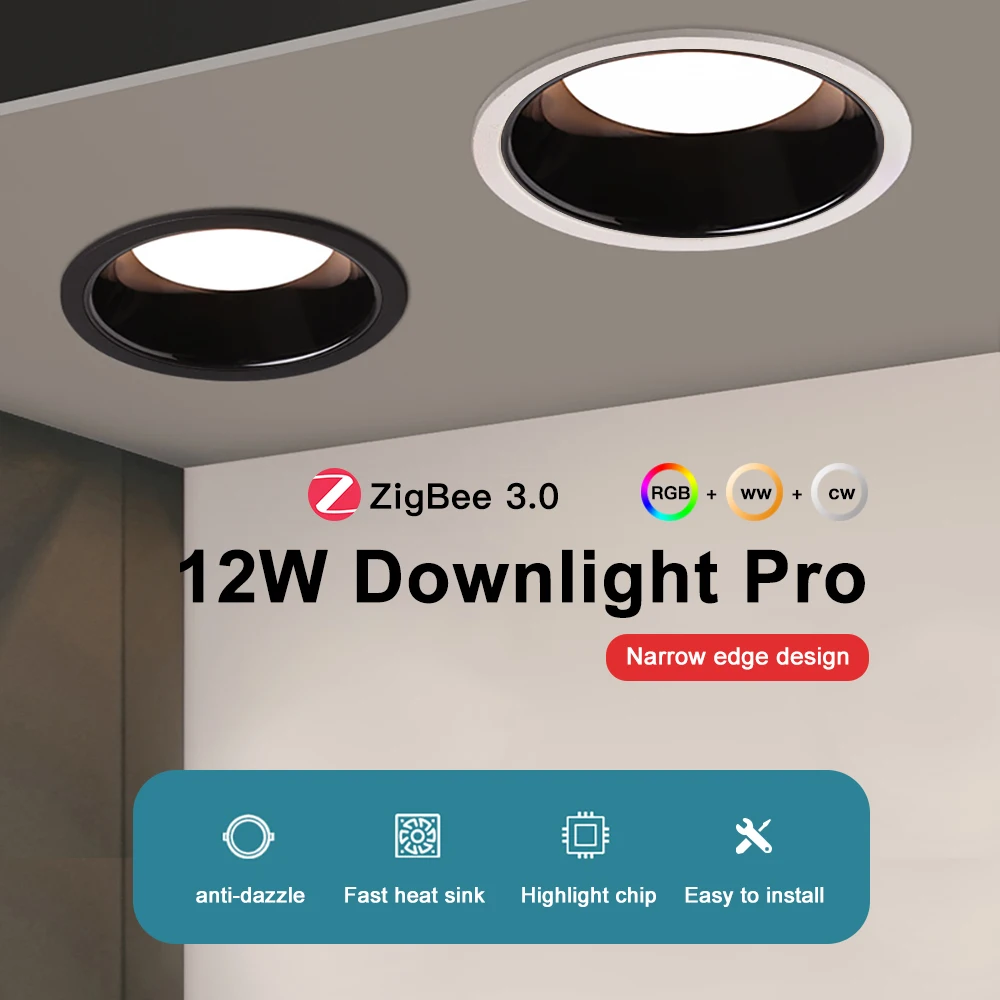 ZigBee3.0 GLEDOPTO 12W RGBCCT LED Smart Ceiling Light Recessed App Voice Alexa Echo Remote Control ZigBee2mqtt Conbee SmartThing