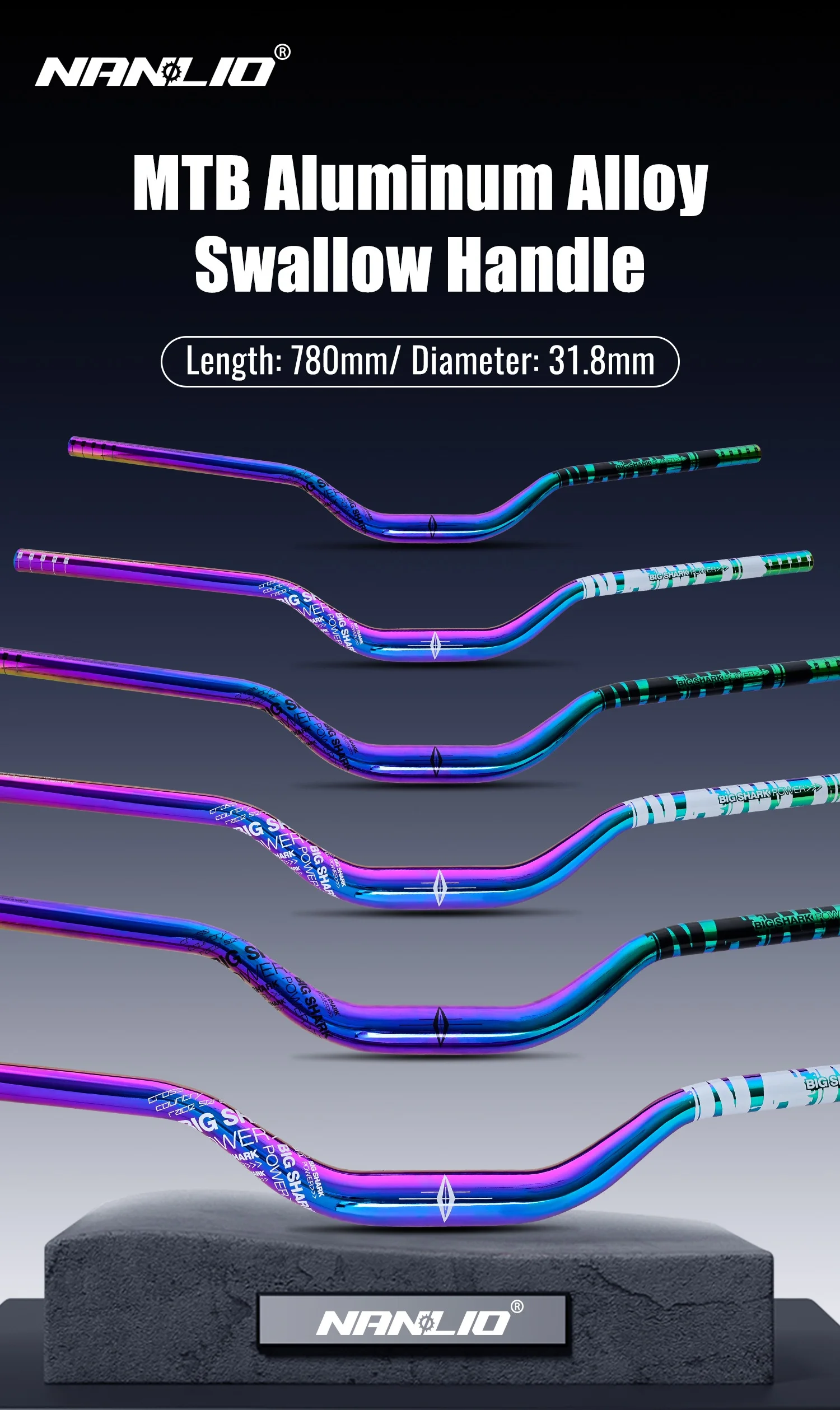 Nanlio Fahrradlenker, Dayan Lenker 50MM Steigung, 780MM Länge * 31.8MM Durchmesser, Regenbogenfarbe – Detail 1