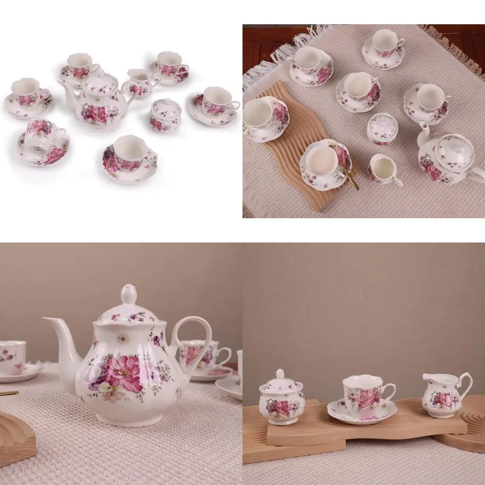 

Фарфоровый чайный сервиз с чашками на 7 унций, чайником, сахарной чашкой и сливочником для 6 человек, идеально подходит для обучения чаю и кофе.