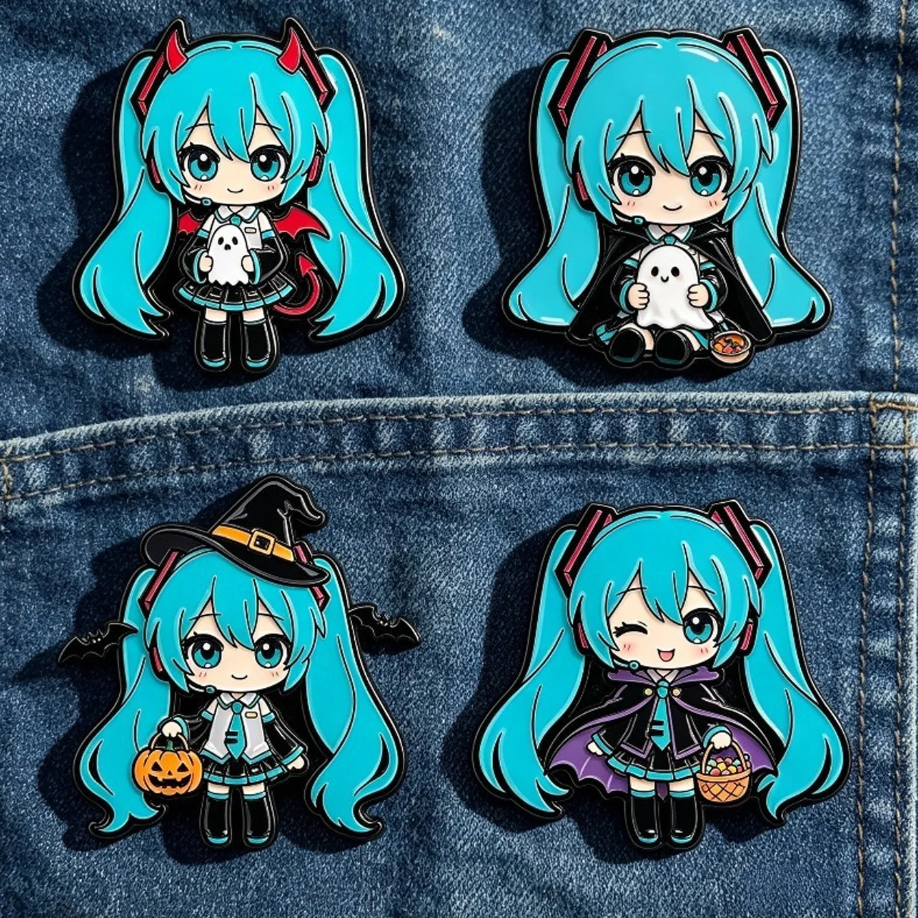 Halloween Themed Blue Twin-haired Anime Girl Metal Decor Badge Cartoon Emblem Ornaments For Backpack Jacket Fashion Decoration view 3