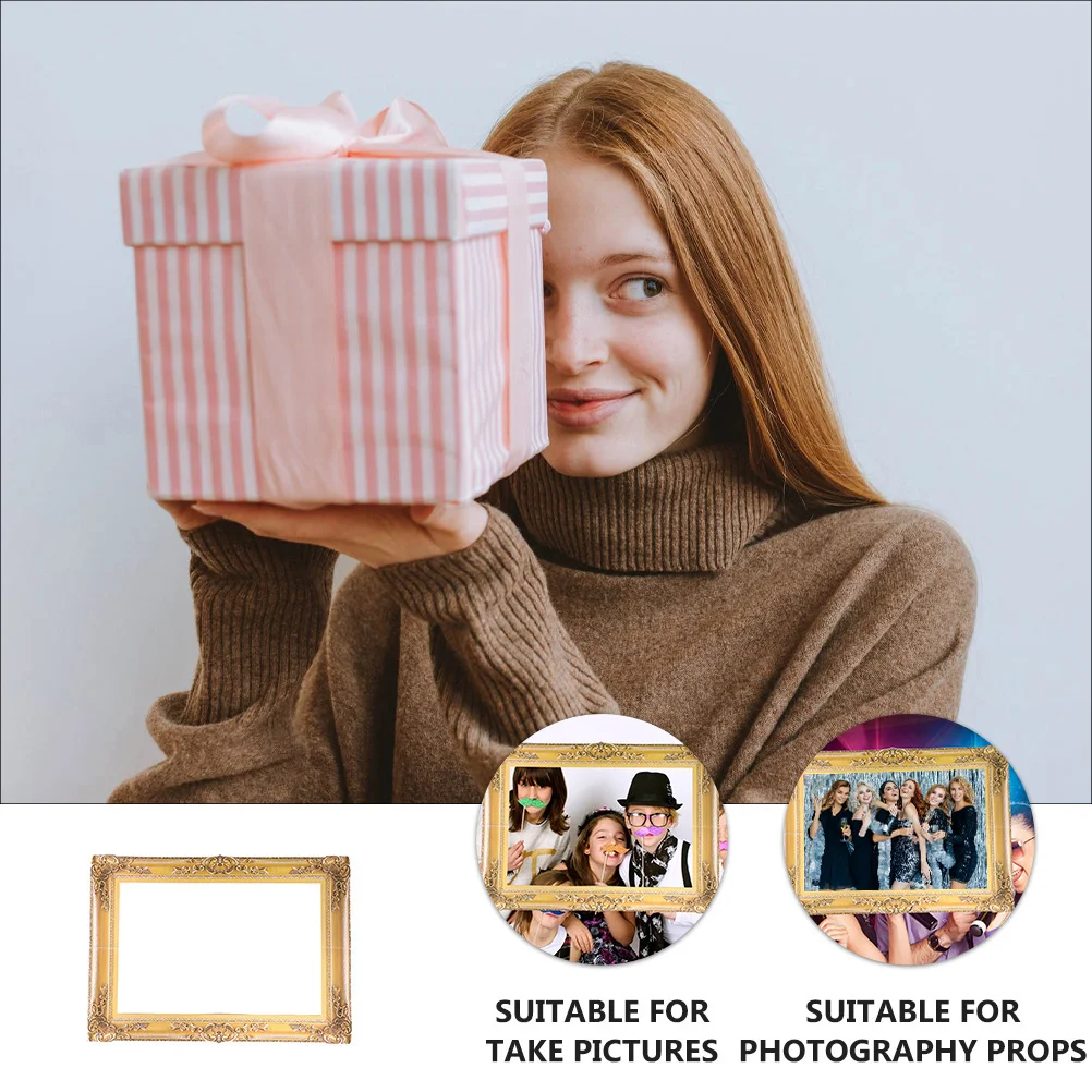 

5Pcs Delicate Golden Photo Frame Props Unique Diy Paper Frames For Festival Celebrations And Group Pictures