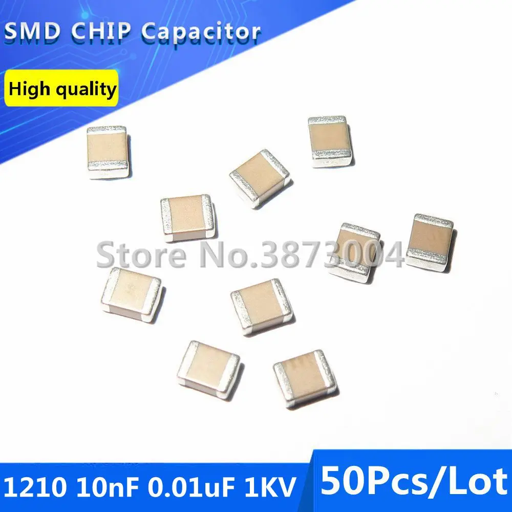 50pcs 1210 10000pF 10nF 0.01uF 1KV 1000V 10% Thick Film Chip Multilayer Ceramic Capacitor