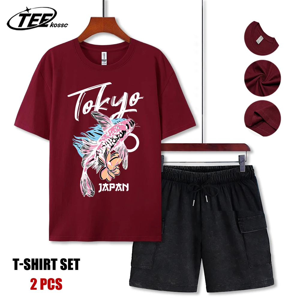 

Tokyo Japan Flower Koi Print Men T-Shirts Cotton All-Match T Shirt Comfortable Crewneck Tops Suit Loose Unisex Summer Clothing