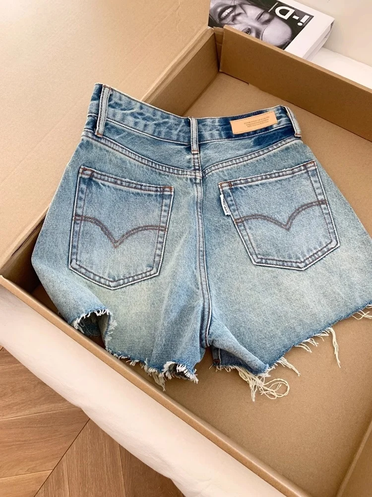 

High Waist A-Line ort Jeans Retro Denim Women's Summer New Sle Slimming Hot Pants Versatile Casual High Waist orts