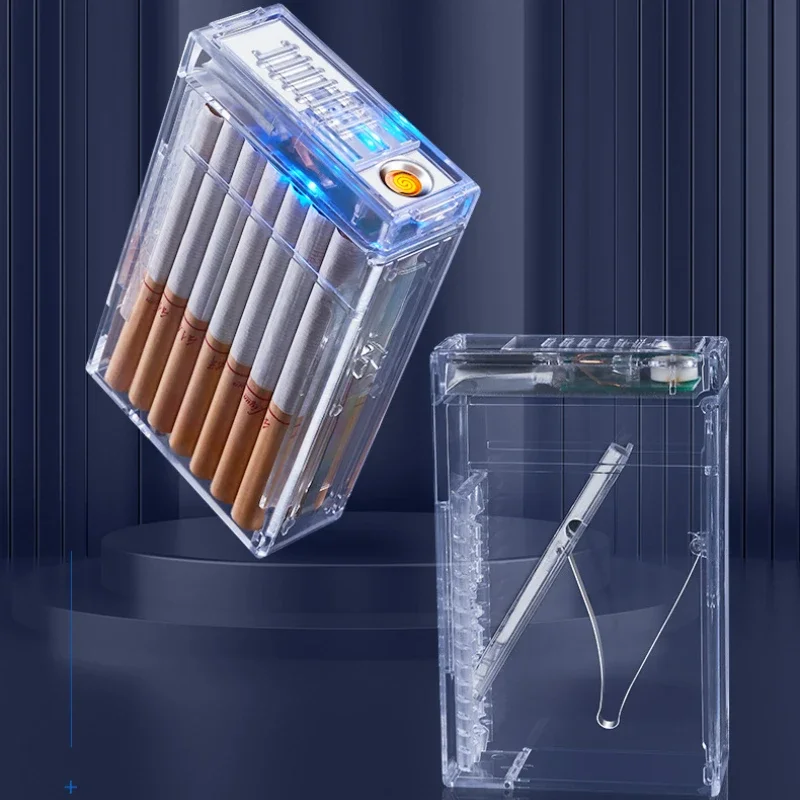 Cigarette Lighter Cigarette Case All-in-one Machine Charging Creative Transparent Automatic Pop-up Cigarette Case Lighter