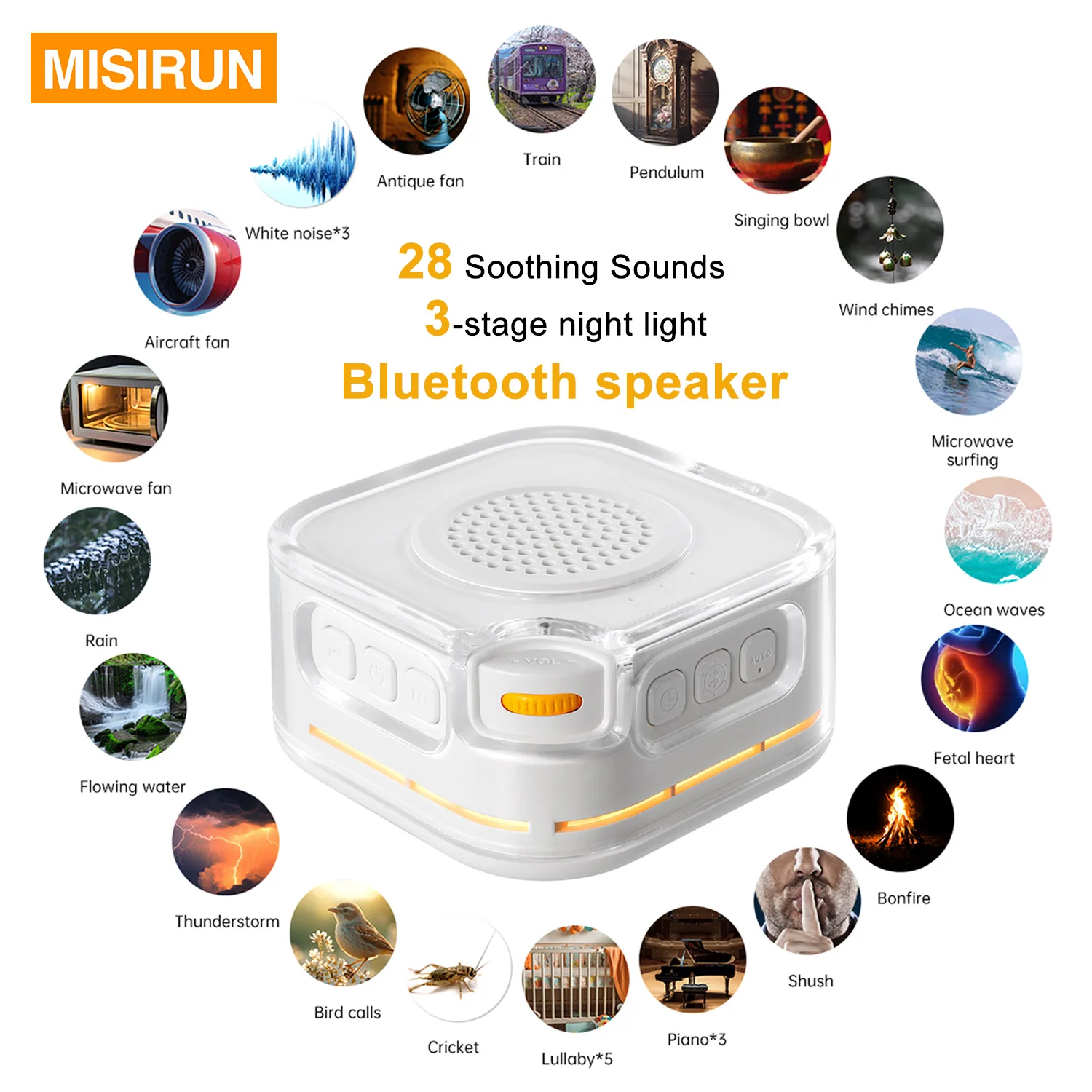 

Машина белого шума для сна с 28 успокаивающими звуками, Bluetooth-колонка, устройство для улучшения сна для младенцев, детей и взрослых, ночник, подарки для новорожденных
