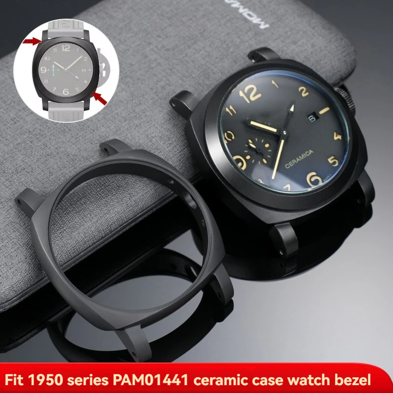 علبة وإطار من السيراميك باللون الأسود غير اللامع لساعة Panerai LUMINOR 1950 PAMO0441 الأوتوماتيكية وإكسسوارات ساعات رجالية