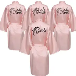 Wedding Party Team Bride Robe With Black Letters Kimono Satin Pajamas Bridesmaid Bathrobe SP033