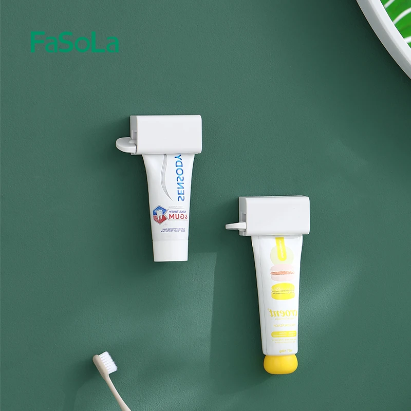 FaSoLa Toothpaste Squeezer Wall Mounted Facial Cleanser Storage Rack Rolling Toothpaste Holder Bathroom Accessories