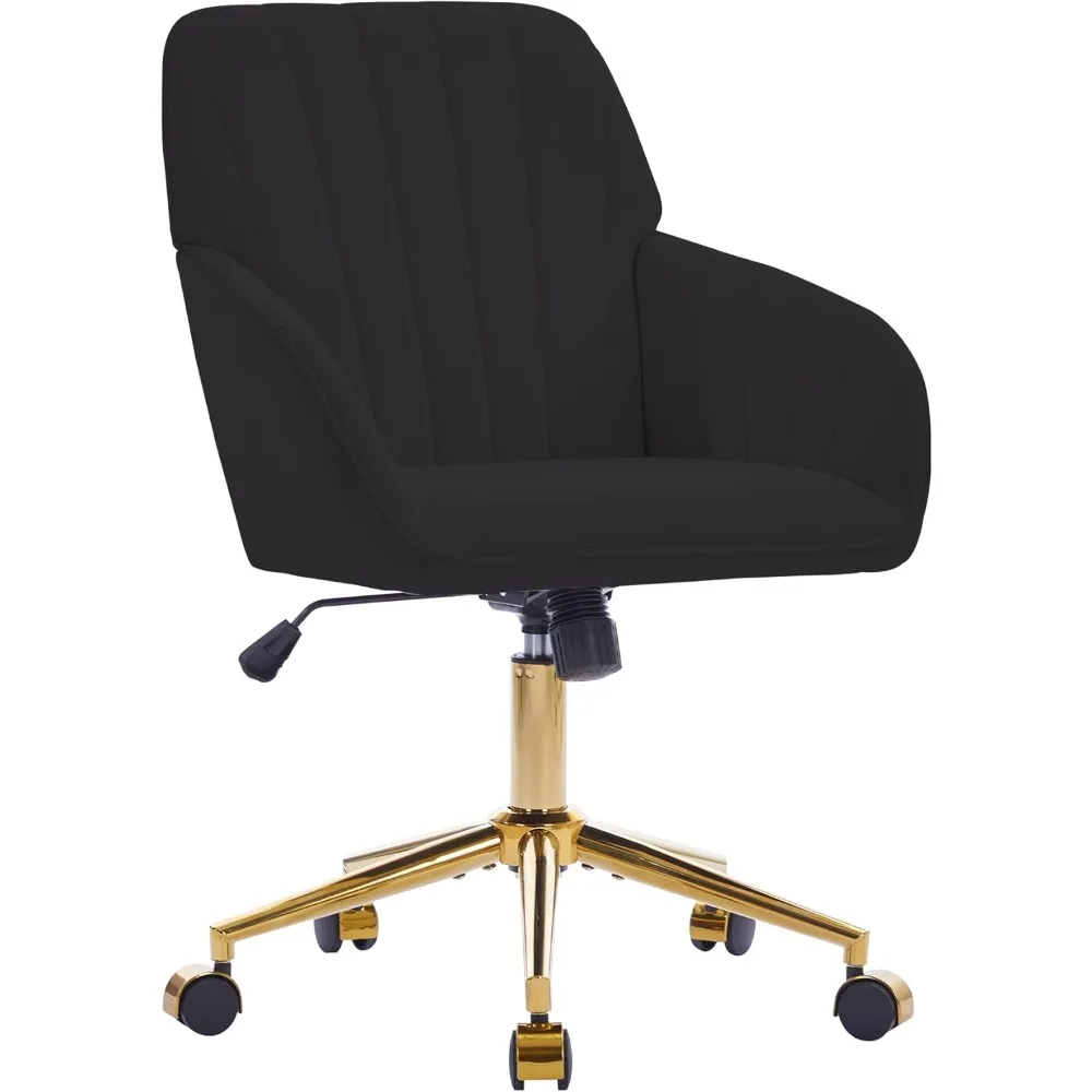 

YITAI Velvet Office Desk Chair with Wheels and Gold Base,Modern Height Adjustable 360 Degree Swivel Upholstered Vanity Chairs wi