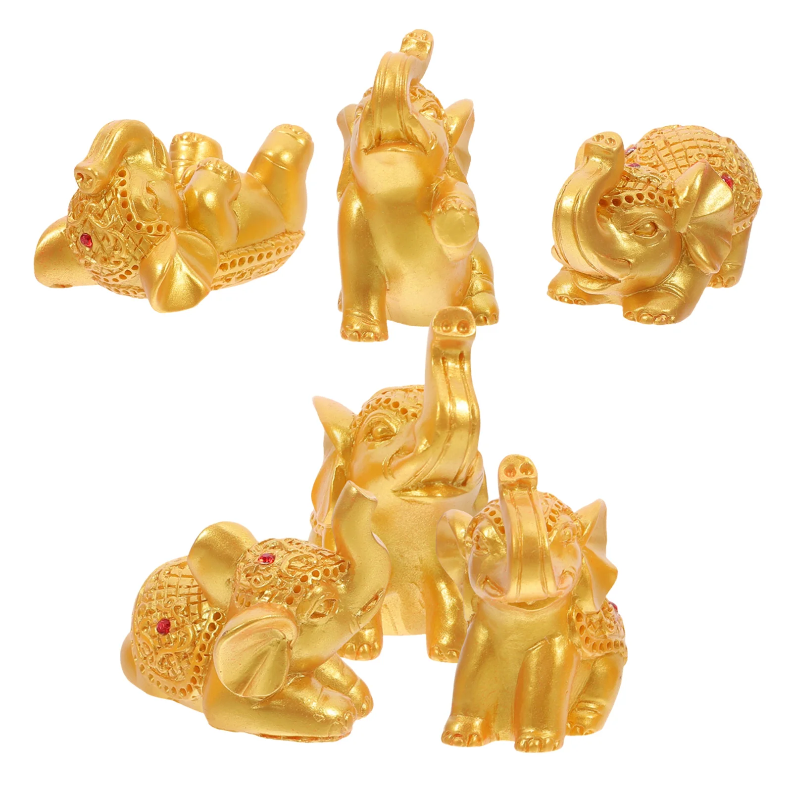 

6pcs Resin Elephant Statue Decor Small Lucky Figurines for Home Living Room Desk Coffee Table Garden Set Enhance Feng Shui