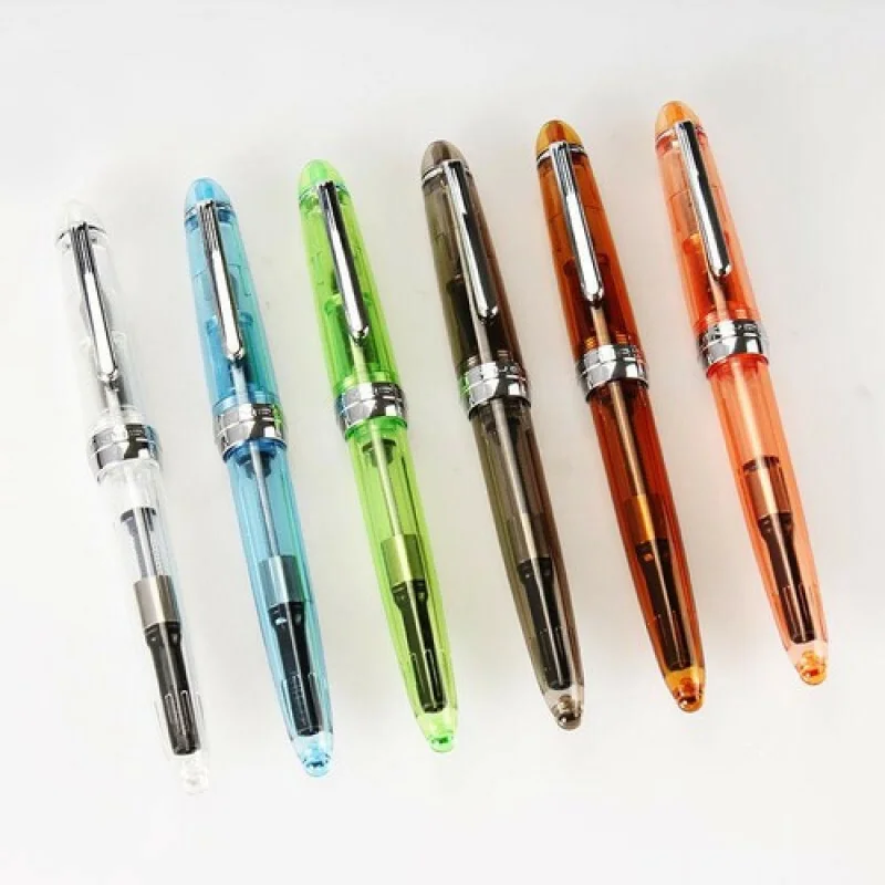 

A+ 6Pcs/6 colors Jinhao 992 Transparent Plastic Fountain Pen 0.5mm Nib Writing #s6