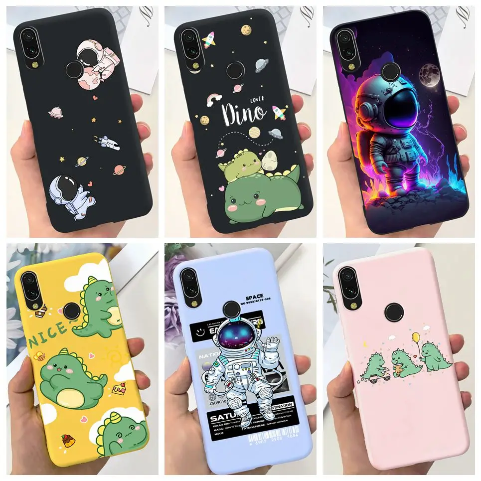 For Huawei Y6 Y7 Y5 2019 Cover Etui Cute Dinisaur Little Astronaut Pattern Phone Case Child Fashion Coque Huawei Y6 2019 Y7 2019