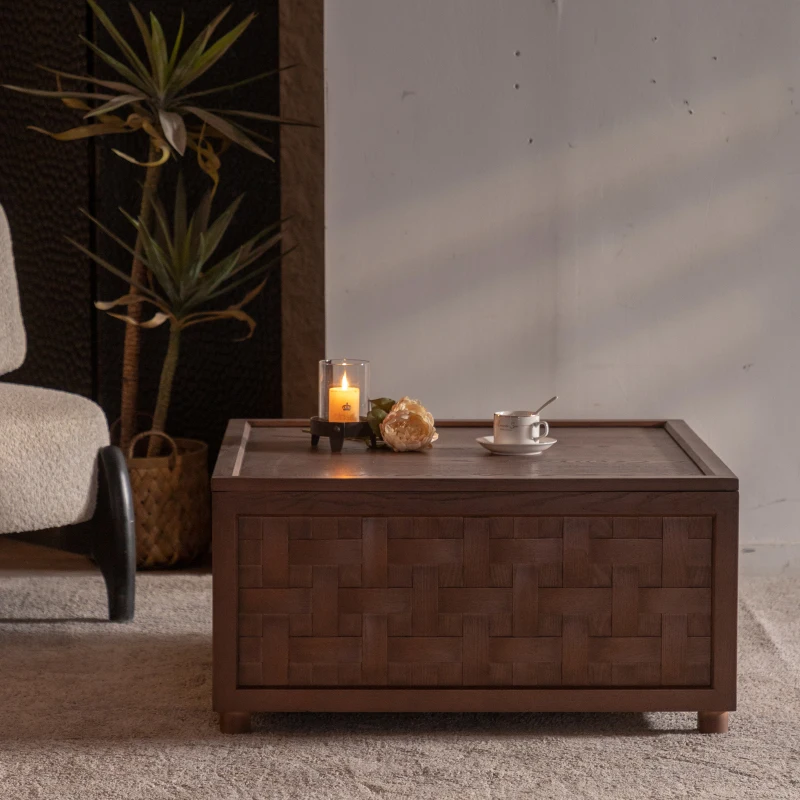 

Farmhouse Coffee Table with Storage, Large Square Coffee Table for Living Room, Brown