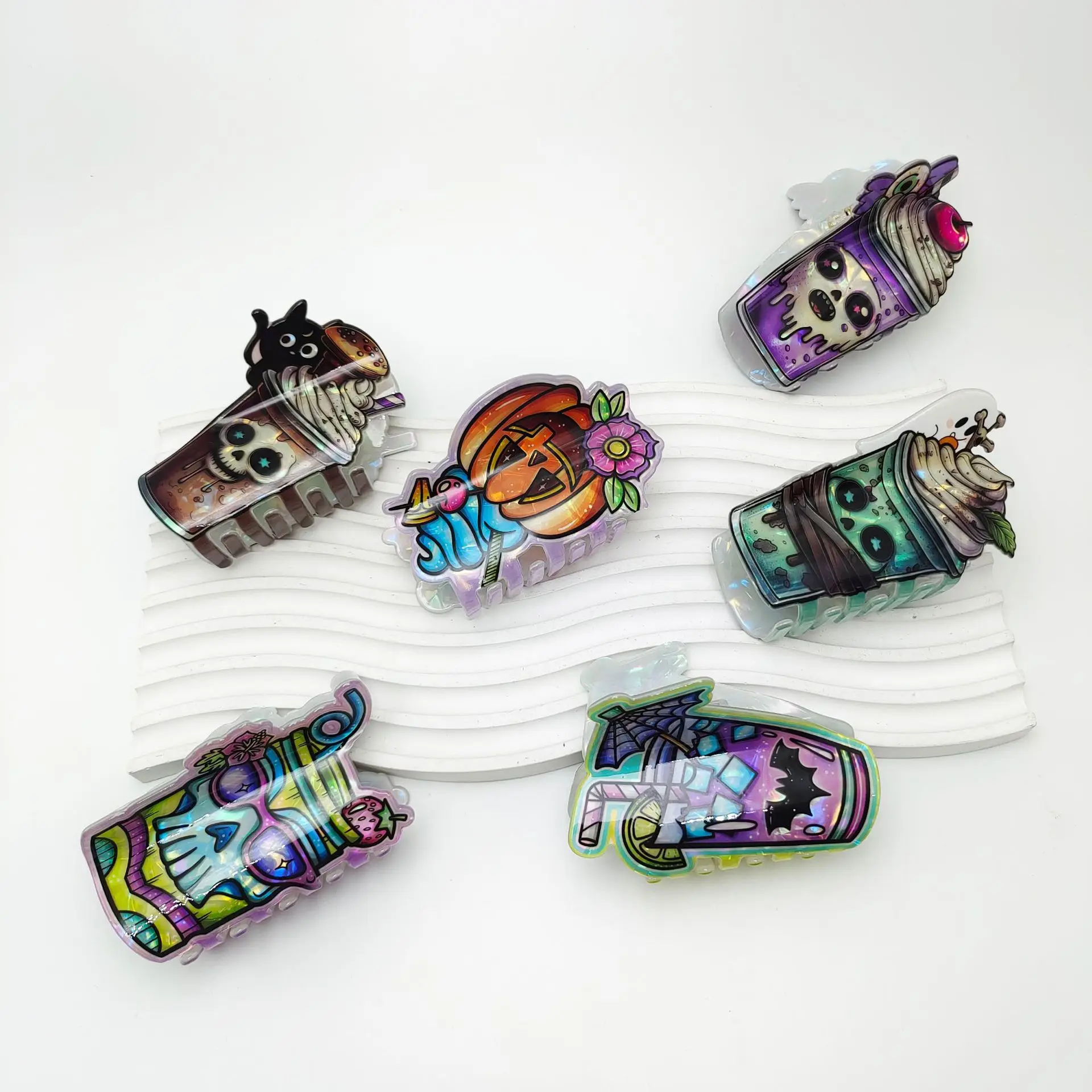 

2025 NEW 8CM Halloween Cold Drink Cup Acrylic Hair Claw Horror Series Claw Clips INS Hair Clips for Women Girls Hair Accessories