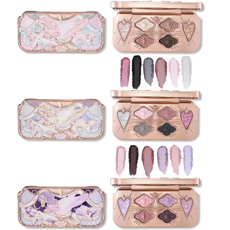 Flowerknows Knight Unicorn Collection 6 Color Satin Eyeshadow Palette Shimmer Matte Long Lasting High Pigment Eye Glitter Makeup