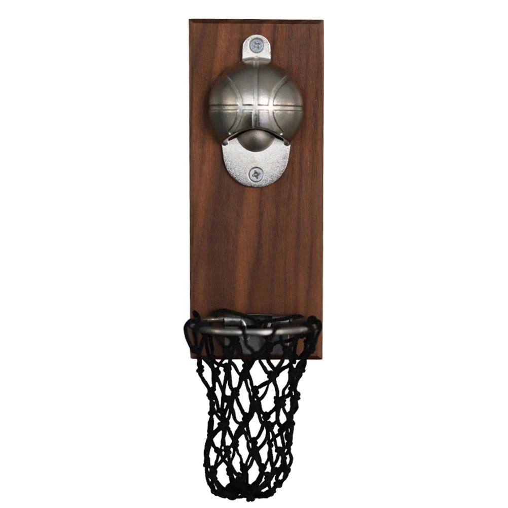 

Magnetic Basketball Bottle Opener Wooden Wall-mounted Beer Bottle Opener with Cap Catcher Ideal Gift for Basketball