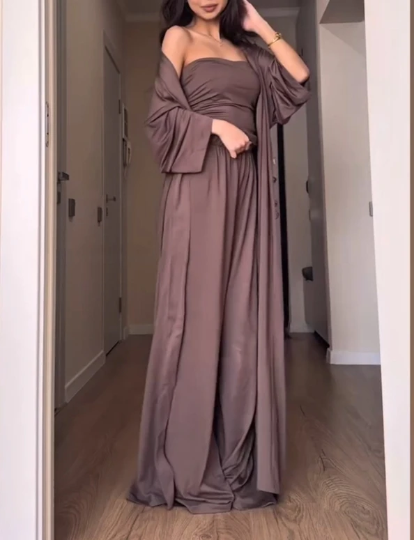 ชุดสูทสามชิ้น ใหม่ เสื้อกั๊กไม่มีสายหนังลําลอง เสื้อคาร์ดิแกนยาว กางเกงขากว้าง ชุดสามชิ้น ชุดกางเกงลําลองและหรูหราเรียบง่าย