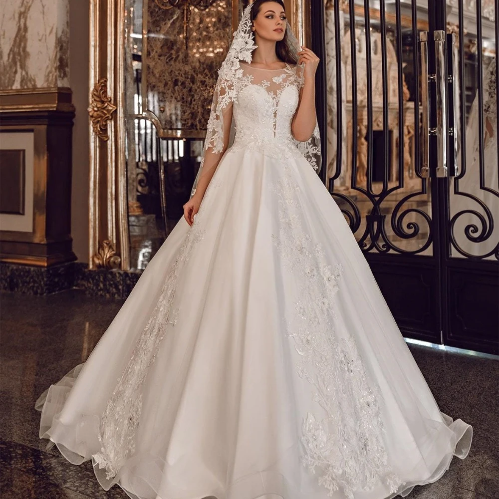 

Lorencia Arabia Vintage Lace Wedding Dress 2023 A Line Appliques Beading Bridal Gowns Princess For Women Vestido De Novia YAW47