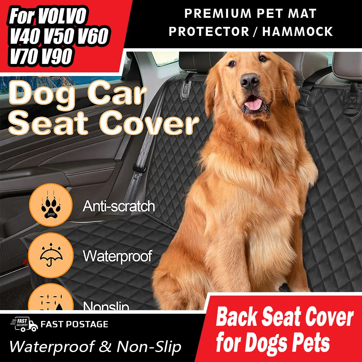 Car Back Seat Cover for Dogs Pet Non-Slip Reat Protector Waterproof Bench Cover For VOLVO V40 V50 V60 V70 V90 XC Cross Country