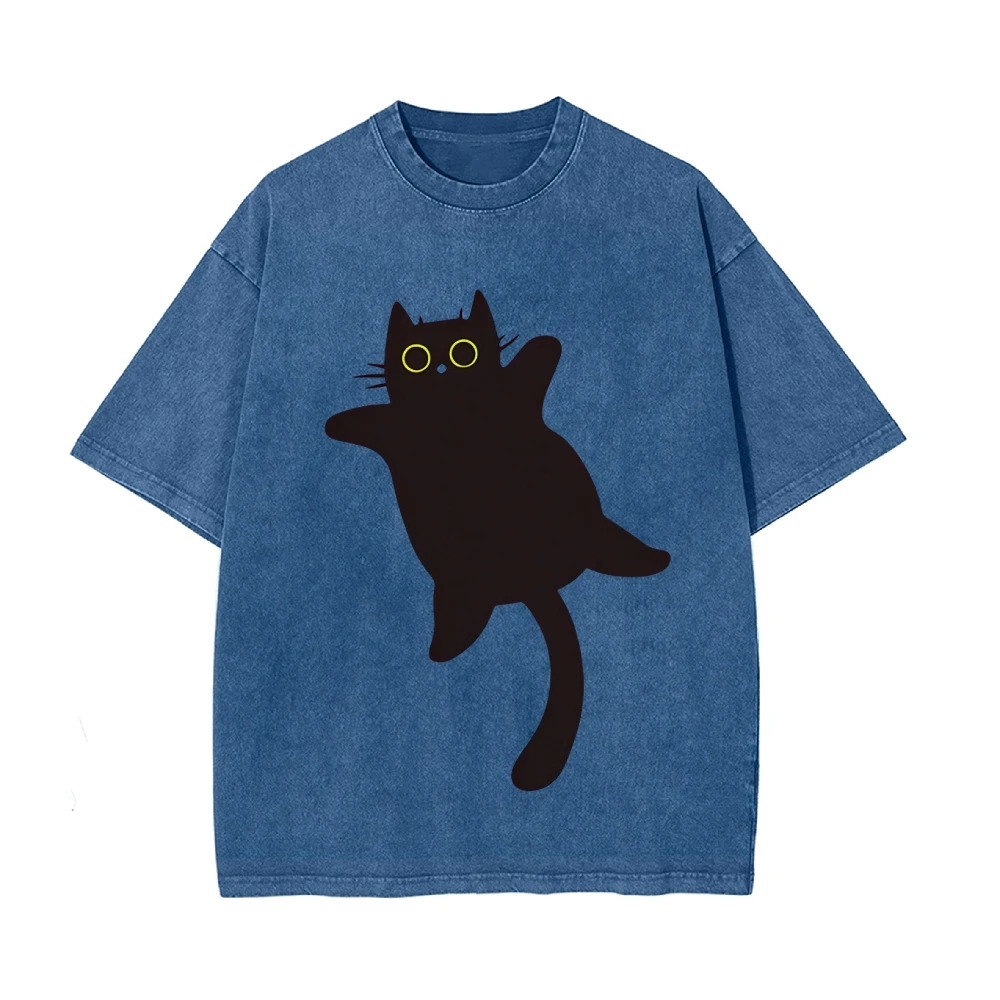 

Cute Funny Fat Black Cat Shirt Vintage Oversized Casual Women's Short Sleeve Tee Cat Lover Gift Trendy Stylish Y2k 90s T-shirt