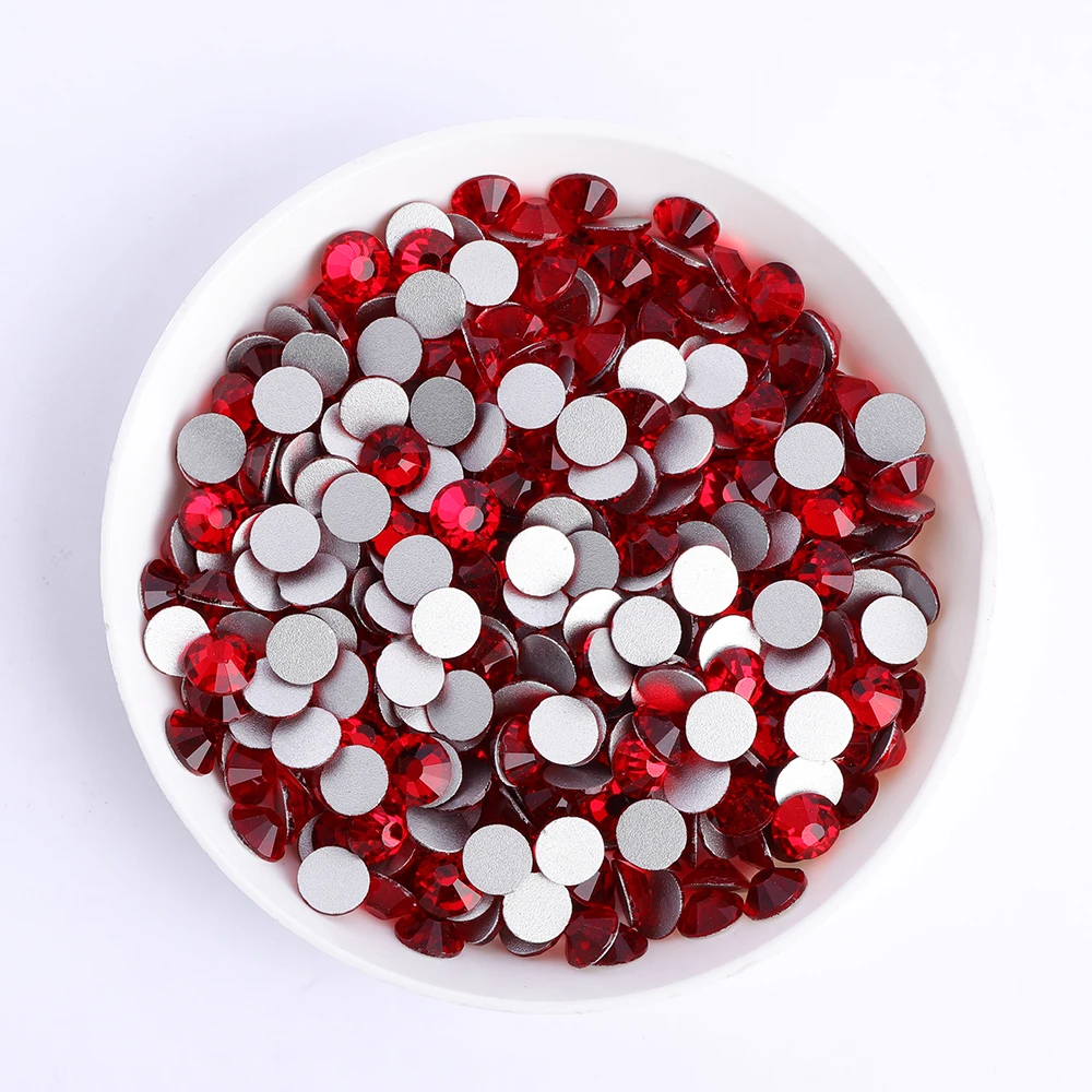 Red Glass Flatback Glass Rhinestones Silver Bottom Non Hotfix Crytal Nail Art Charms Diamond For Clothes DIY Decoration