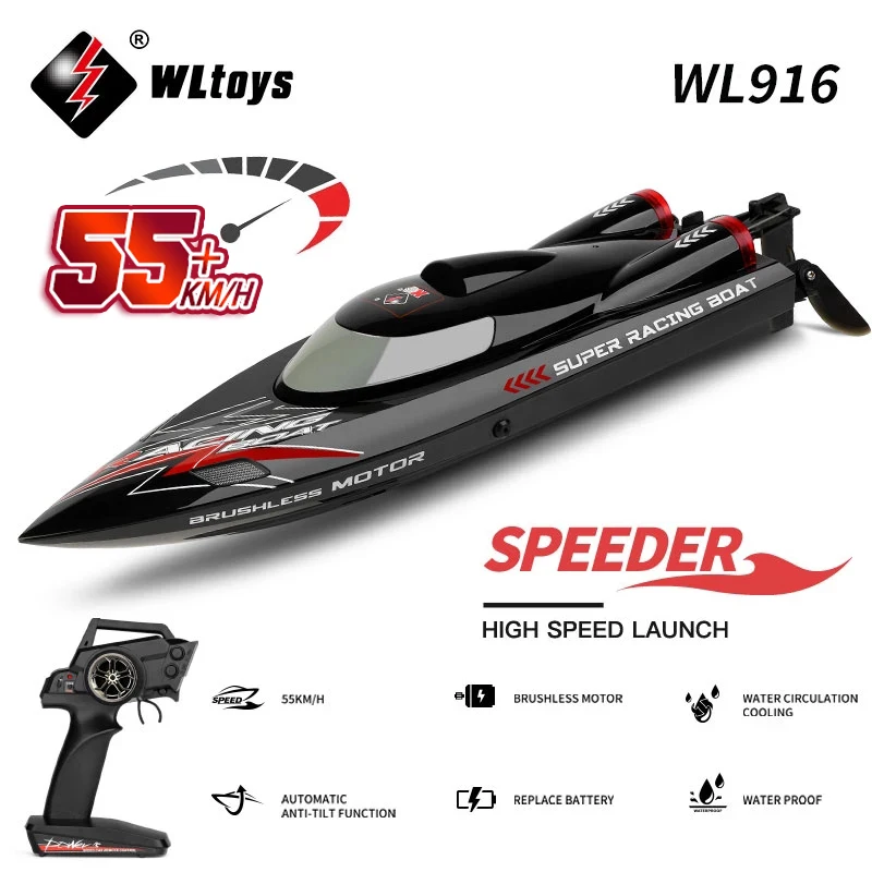 WLtoys WL916 RC Boat 55KM/H Brushless 2.4G Radio Electric High Speed Super Racing Boat Model Water Speedboat Kids Gifts RC Toys